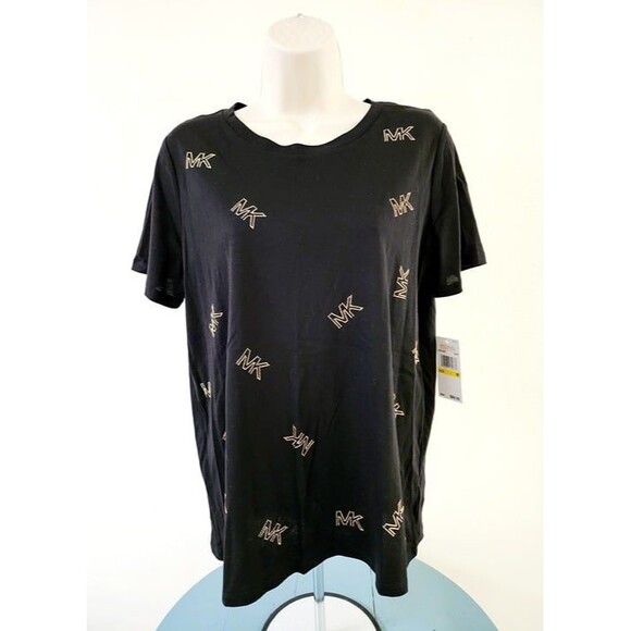 Michael Kors Black & Gold Studded Women's Logo T-Shirt. Size: Medium. NWT - Picture 2 of 9